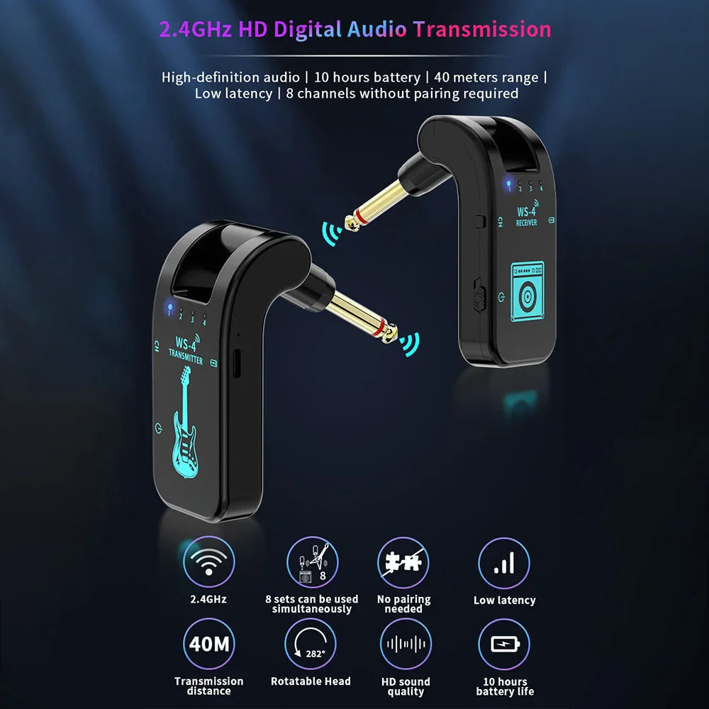 2.4G Wireless Guitar System – Transmitter & Receiver Set for Electric Guitar & Bass, 48K/16bit Real-Time Transmission