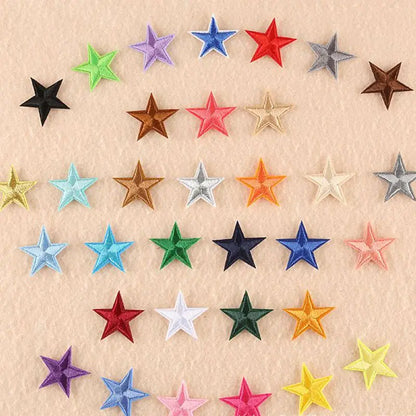 10Pcs Mini Star Embroidery Iron-On Patches – DIY Clothing Appliques Pentagram Stickers for Jackets, Jeans & Bags (Black, White, Gold)