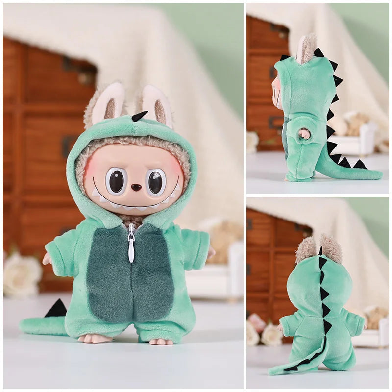 13cm Labubu Doll Clothes — 6-Piece Dinosaur Animal Outfit with Hat