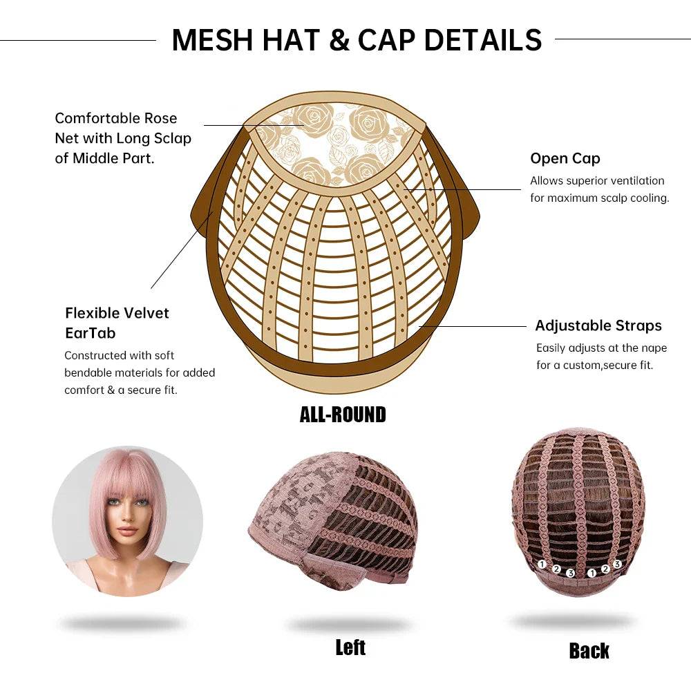 CharmSource Pink BOBO Short Synthetic Wig – Natural Wavy Heat Resistant Hair Wig for Women, Party & Daily Wear