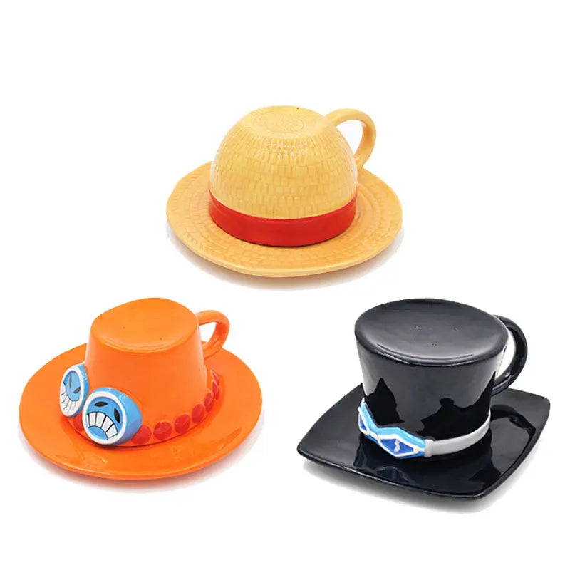 Anime Cosplay Ceramic Mug – Luffy, Ace & Sabo Three Brothers Hat-Shaped Coffee Cup for Parties