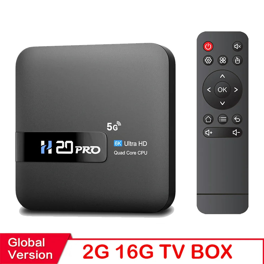 H20PRO Android TV Box – 4K Media Player with Android 10, 2GB RAM, 16GB Storage, Dual WiFi, Play Store, 1080P