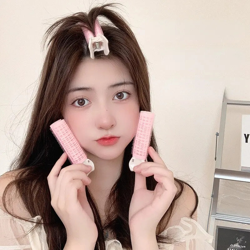 2Pcs Fluffy Bangs Hair Root Clips - Lazy Hair Top Styling Curling Barrel, Portable Korean Hair Rollers