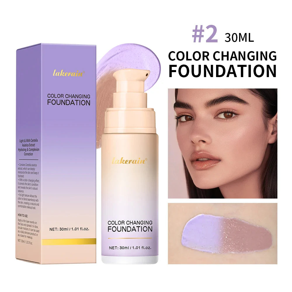 Color-Changing 4-in-1 Foundation – Moisturizing SPF 30+ Longwear Waterproof Makeup Base for Hydrating Travel Coverage