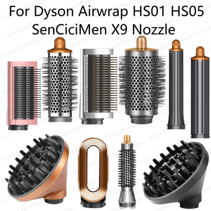 Hair Styler Nozzle for Dyson Airwrap HS01/HS05 & Sencicimen X9 – Multi Hair Curler & Smoothing Brush Attachment