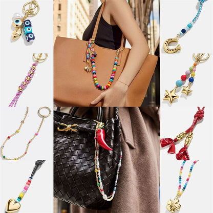 Colorful Bag Hanging Keychain – Hand-Woven Pendant with Beads, DIY Accessories, Internet-Famous Rope Charm