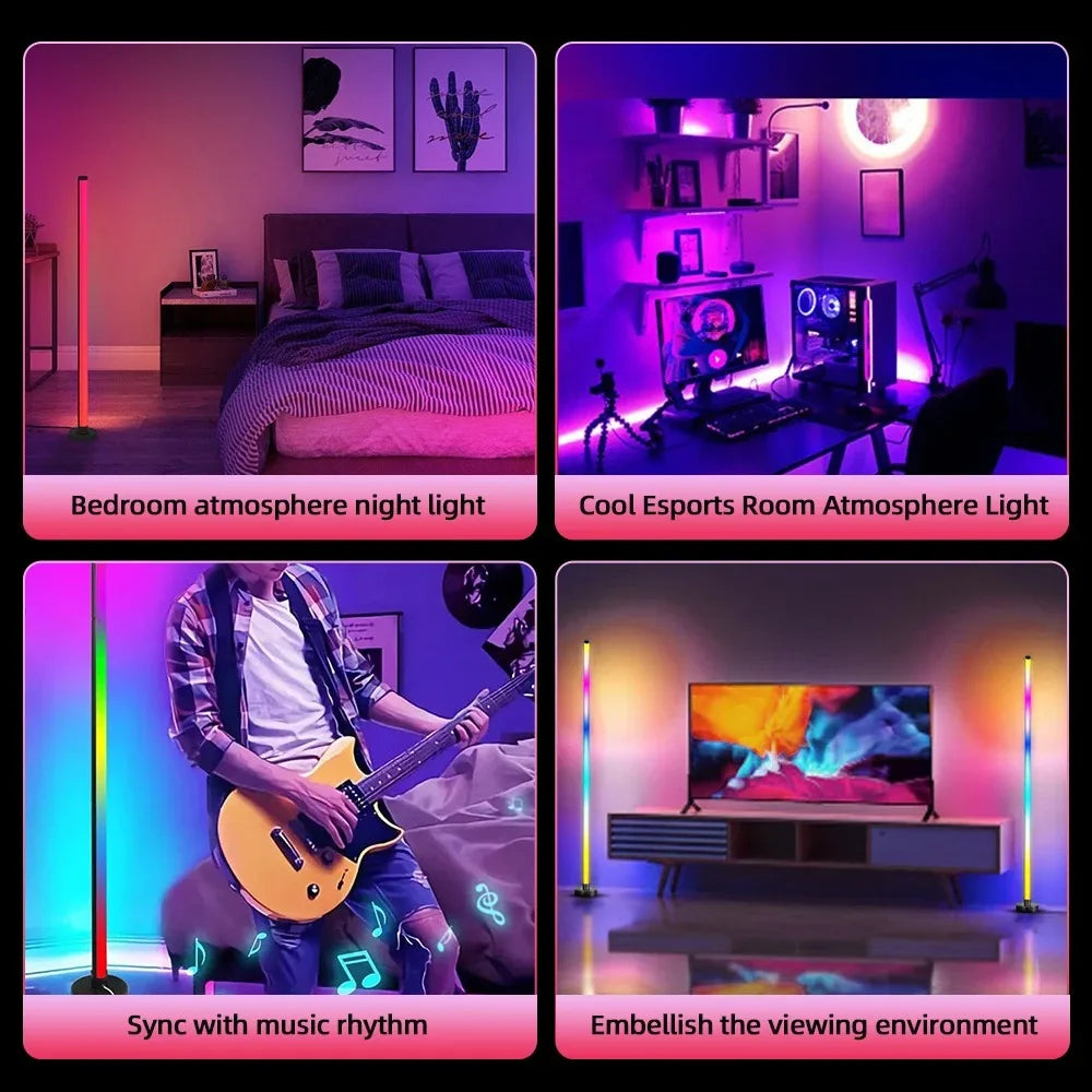 Smart RGB LED Floor Lamp - Remote & APP Control, Music Sync, Timer, Modern Corner Lighting for Bedroom & Living Room