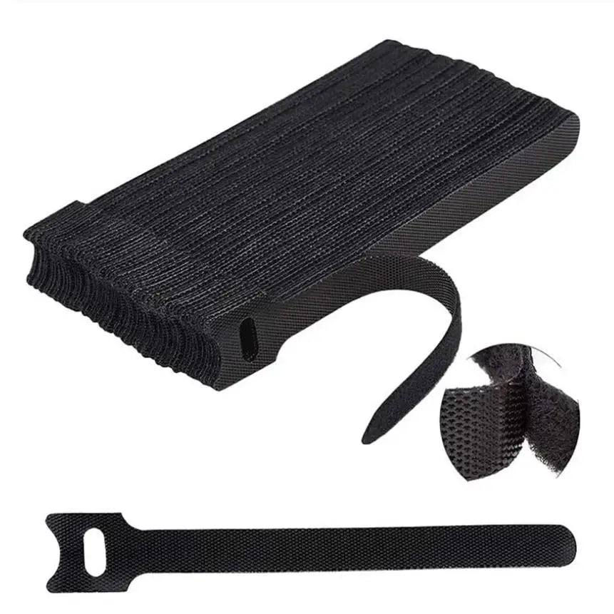 100 Cable Ties 150x12mm T-Buckle Strap Nylon Ring Strap: Black Back-to-Back Data Cable Self-Adhesive Management Ties