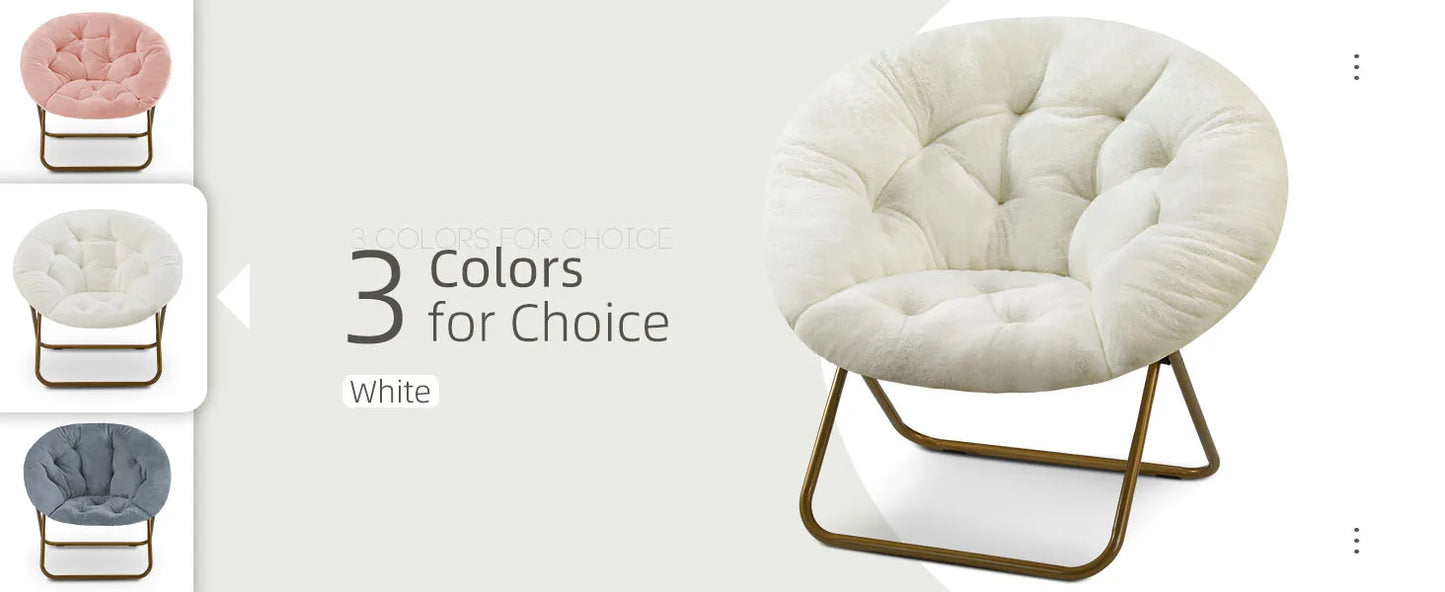 Cozy Saucer Chair – Faux Fur Folding Lounge Chair with Thick Padded Seat & Metal Frame, X-Large for Living Room & Reading