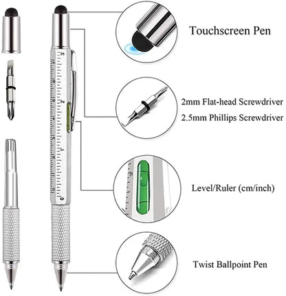 7 in 1 Multifunction Ballpoint Pen - Modern Handheld Tool with Ruler, Screwdriver, Touch Screen Stylus, and Spirit Level