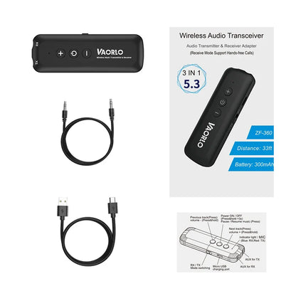 3 in 1 Bluetooth 5.3 Audio Receiver & Transmitter – 3.5mm AUX, USB Wireless Adapter with Mic for TV, PC, Headphones & Car