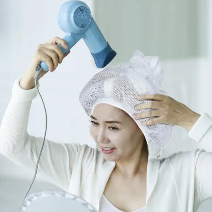 Reusable Mesh Plopping Bonnet — Adjustable Hair Drying Hood with Drawstring