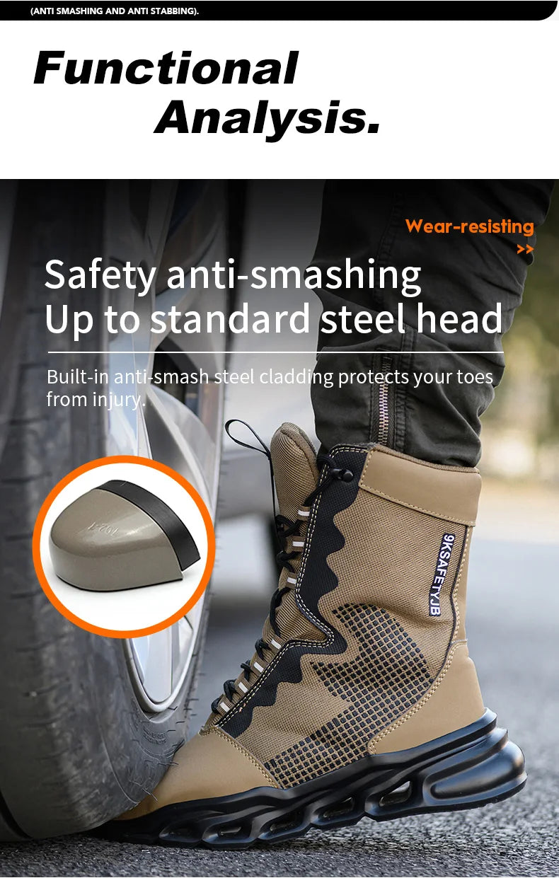 Men's Steel Toe Work Sneakers - Safety Shoes, Puncture-Proof Boots, Indestructible Lightweight Footwear for Security