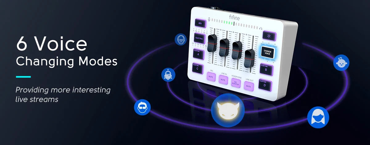 FIFINE 4-Channel USB Gaming Mixer with XLR Mic Interface – RGB Sound Mixer for Game, Podcast & Streaming AmpliGame SC3W
