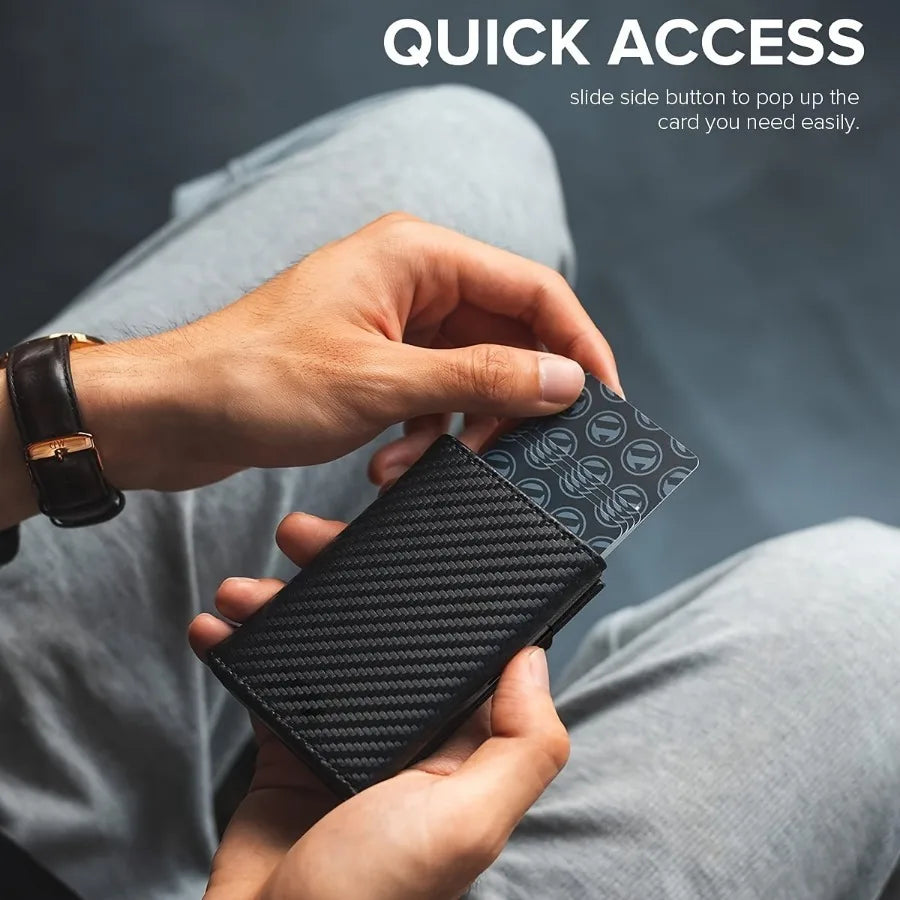 Men’s Minimalist RFID Wallet — Zipper Coin Purse & Pop-Up Metal Card Holder