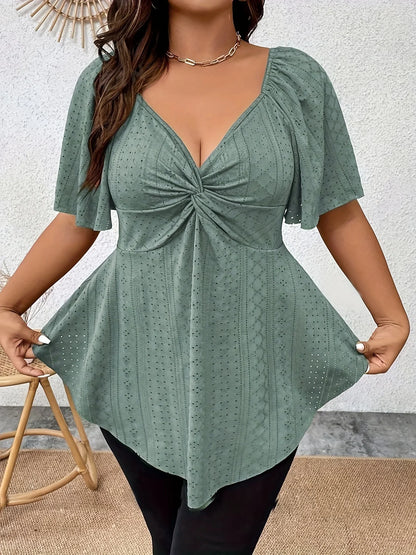 Women’s Plus Size Elegant V-Neck T-Shirt – Casual Loose Fit Summer Top for Office & Everyday Wear