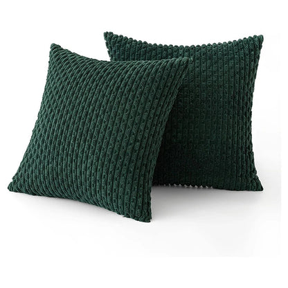 Dark Green Throw Pillow Covers – 16x16 Inch Soft Corduroy Decorative Cushion for Bed, Sofa & Living Room, Boho Home Decor