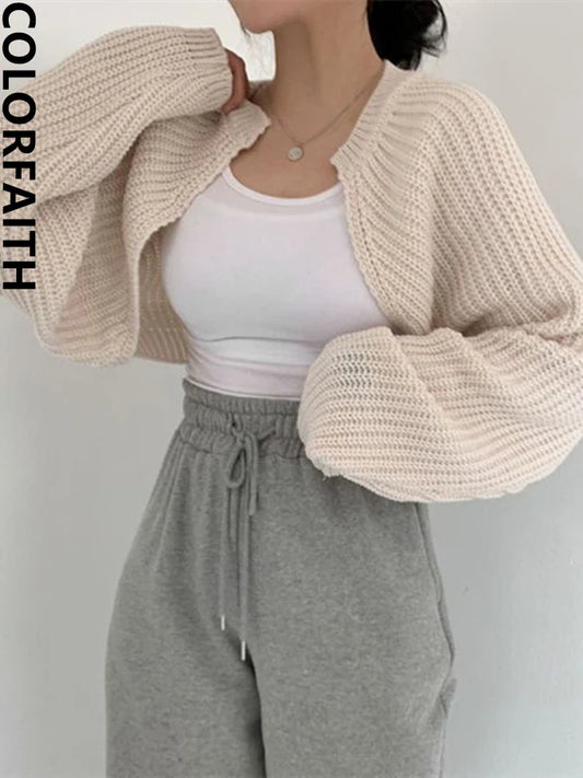 Colorfaith SWC1653 2025 Chic Korean Fashion Short Cardigan – Knitted Poncho for Women, Vintage Minimalist Summer Tops