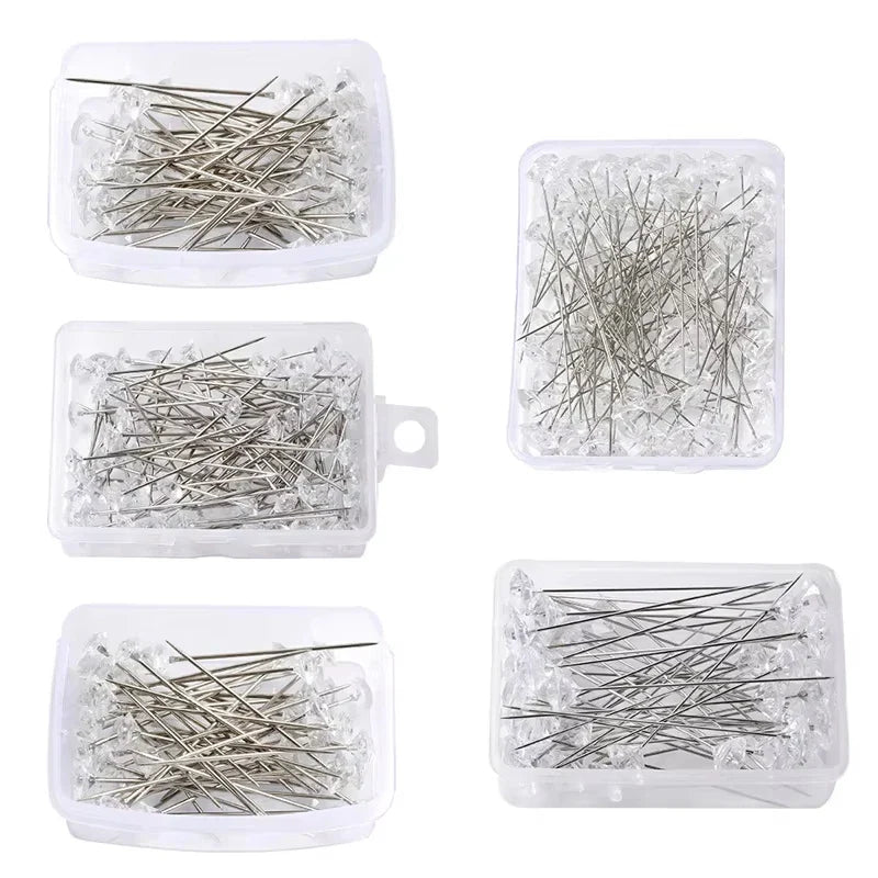 Fenrry 100PCS Diamond Head Pins – Crystal Corsage Sewing Pins, Straight Pins for Dressmaking & Party Decorations with Plastic Box