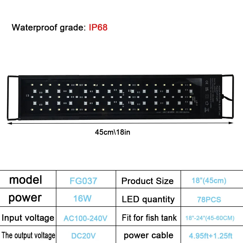 24/7 Full Spectrum LED Aquarium Light – 30-60cm Fish Tank Decoration & Aquatic Plant Growth Lamp, IP68 Waterproof (100V-240V)