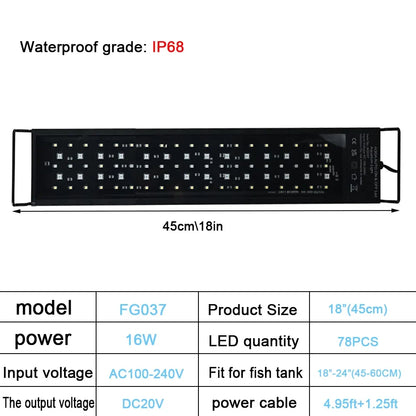 24/7 Full Spectrum LED Aquarium Light – 30-60cm Fish Tank Decoration & Aquatic Plant Growth Lamp, IP68 Waterproof (100V-240V)