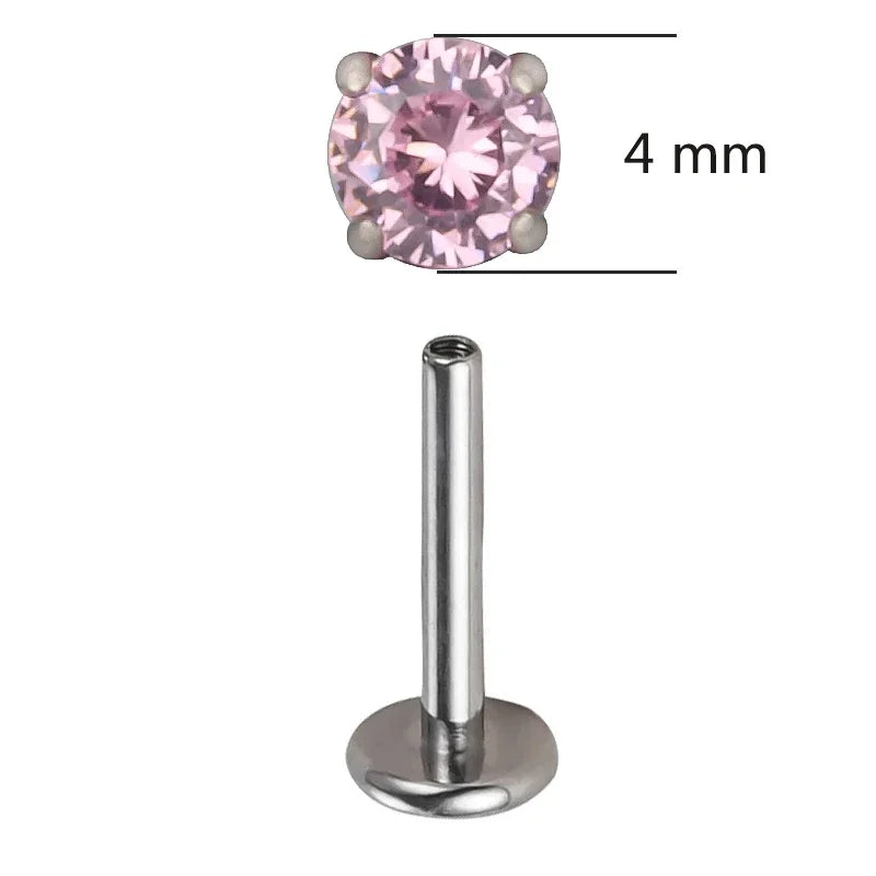 ASTM F136 Titanium CZ Labret Stud Earrings for Ear, Lip & Nose Piercings