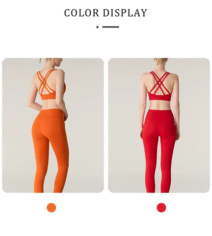 2-Piece Women’s Yoga Tracksuit – Athletic Pilates Fitness Set with Push-Up Sports Bra & Leggings for Gym Workouts