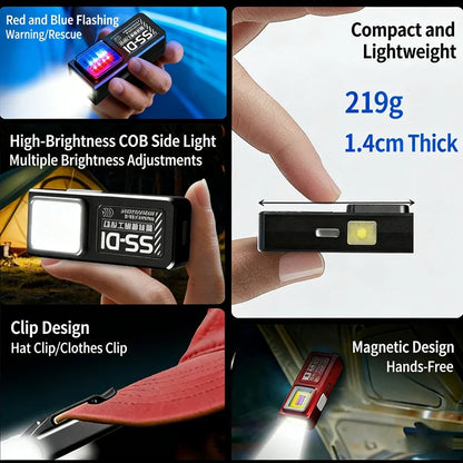 Mini COB LED Flashlight – USB-C Rechargeable EDC Work Light with Clip, Magnet, Waterproof Pocket Torch for Camping & Outdoor Use