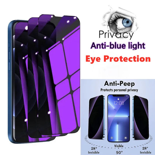 1–3PCS Anti-Blue Light Privacy Screen Protector – Tempered Glass for iPhone 11–15 Series, Eye Protection & Clear Display