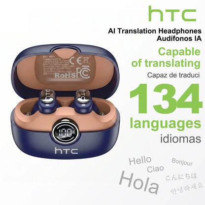 HTC NE79 TWS Bluetooth Earbuds - AI Translator Wireless Headphones with Noise Cancellation