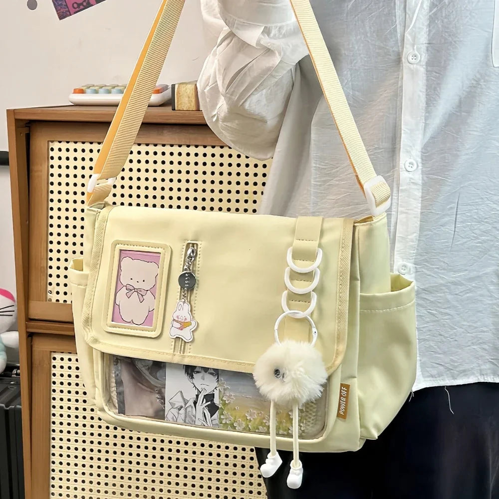 Y2K Transparent Ita Crossbody Bag – DIY Badge Display School Bag for Teenage Girls