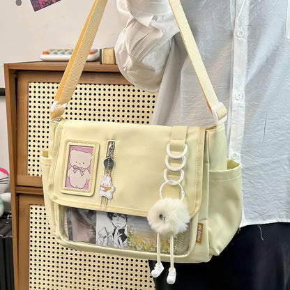 Y2K Transparent Ita Crossbody Bag – DIY Badge Display School Bag for Teenage Girls