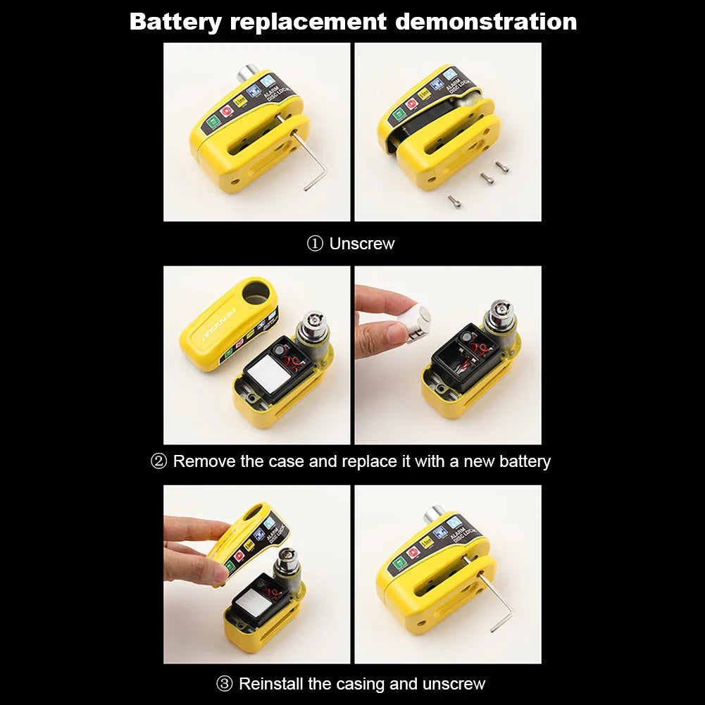 Motorcycle & Bicycle Alarm Disc Brake Lock — Anti-Theft Wheel Lock with Keys for Motorcycles, Scooters & E-Bikes