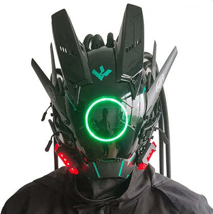 JAUPTO Cyberpunk Mask with Round LED Lights – Woven Role-Playing Mask for Halloween, Parties & Music Festivals