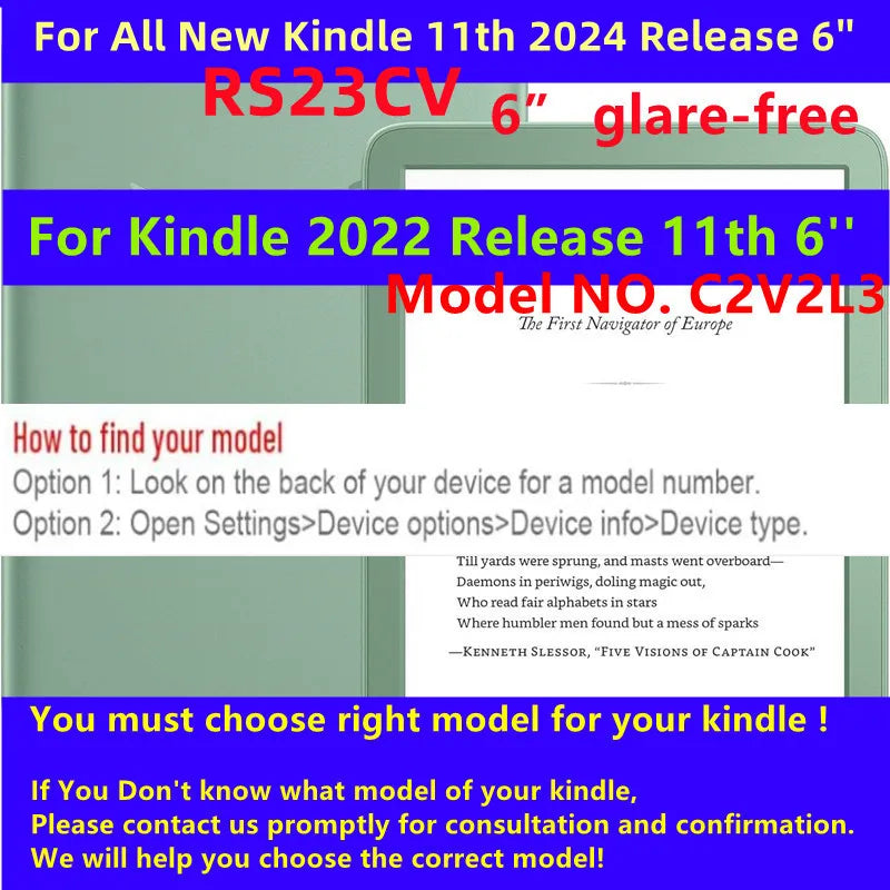 Shockproof Auto Wake/Sleep Case for Kindle 2024 11th Gen – 6" Smart Protective Shell Cover C2V2L3 RS23CV
