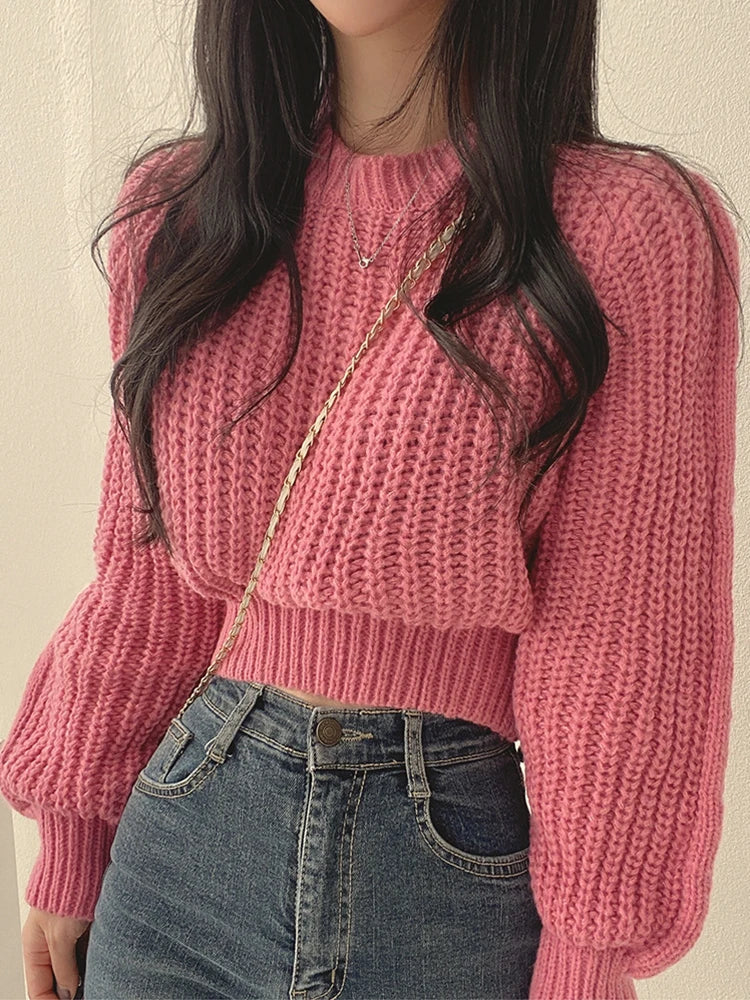 Loose Vintage Harajuku Lantern Long Sleeve Sweater for Women - Soft Warm Korean Knitwear - Chic Solid Autumn/Winter Top