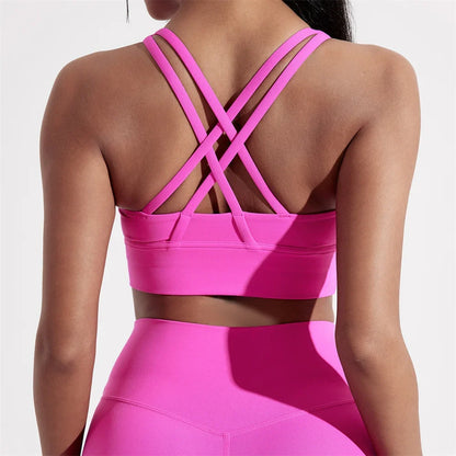 Women’s Cross Back Sports Bra - High Support Fitness Yoga Training Top with Removable Chest Pads