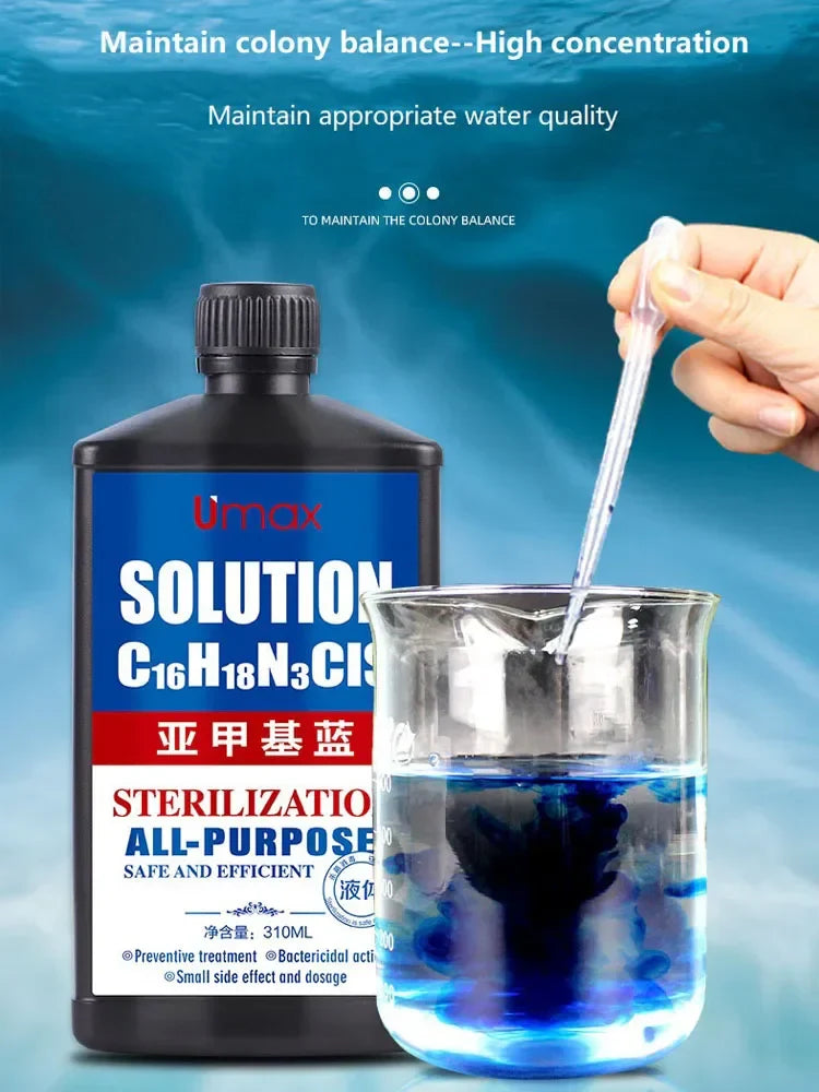 310ML Methylene Blue Solution for Fish – Aquarium Treatment for White Spots & Fish Disease, Ideal for Koi, Goldfish & Betta