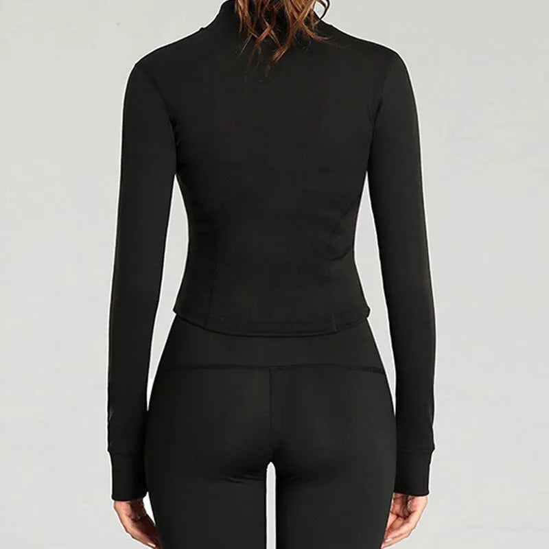 Women's Slim Fit Yoga Crop Top Jacket with Thumb Holes - Long Sleeved Fitness Coat for Gym Workouts