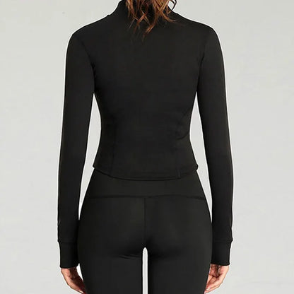 Women's Slim Fit Yoga Crop Top Jacket with Thumb Holes - Long Sleeved Fitness Coat for Gym Workouts