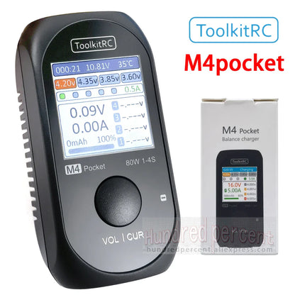 ToolkitRC M4Pocket V2 80W Mini Smart Charger – 5A Compact Outdoor USB-C Charger with XT30/XT60 Output for 1-4S LiPo, LiHV & LiFe Batteries