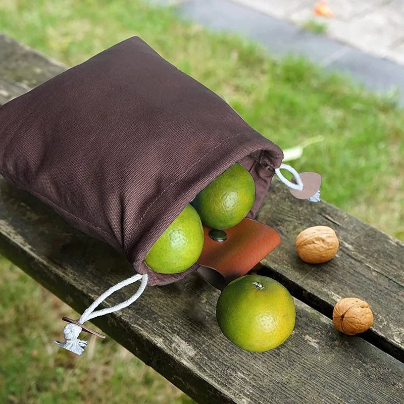 Outdoor Leather Foraging Bag – Bushcraft Waist Pouch for Vegetable, Fruit & Garden Harvest, Camping Tool Storage