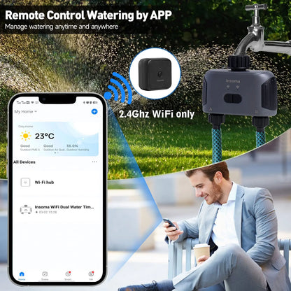 Insoma Automatic Water Timer with WiFi Hub - 2 Outlet Garden Irrigation System, Sprinkler Programmer, Alexa Compatible