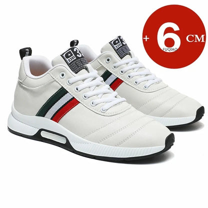 Men’s Leather Elevator Sneakers – 6CM Height Increase Chunky Casual Lift Sports Shoes