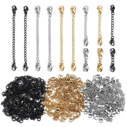 Louleur 5PCS Stainless Steel Necklace Extender Chains – Lobster Clasp Extension Tail Chains for DIY Bracelets & Jewelry