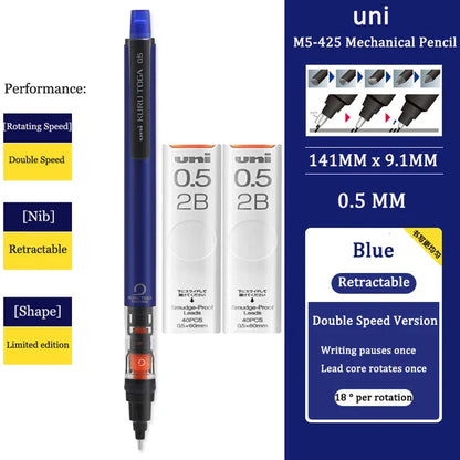 UNI KURU TOGA M5-452 Mechanical Pencil 0.5mm – Rotating Lead Automatic Pencil for Continuous Writing & Sketching