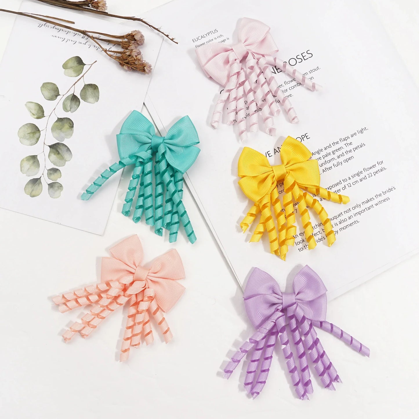 10pcs (5 Pairs) Baby Girls Hair Clips with 2.5" Grosgrain Ribbon Curly Korker Bows Hairpins