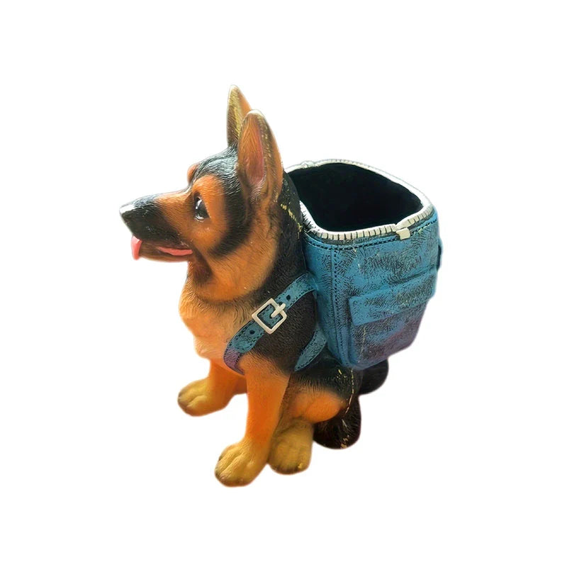 Creative Dog Desk Pencil Holder – Resin German Shepherd Pen Storage Sculpture, Office Desk Ornament & Utensil Rack