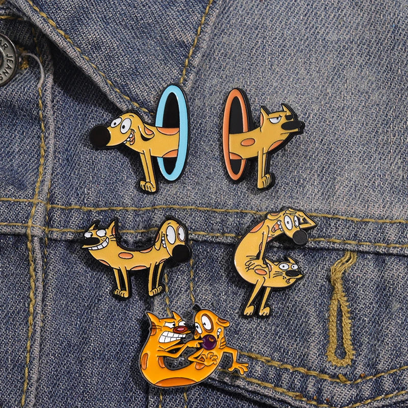 Colorful Cat & Dog Anime Brooch – Cartoon Pin for Clothing, Collars, and Film & TV Accessories
