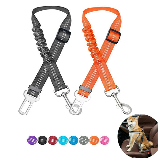 Adjustable Dog Car Seat Belt Harness – Nylon Reflective Elastic Safety Strap with Cushioning for Pet Travel